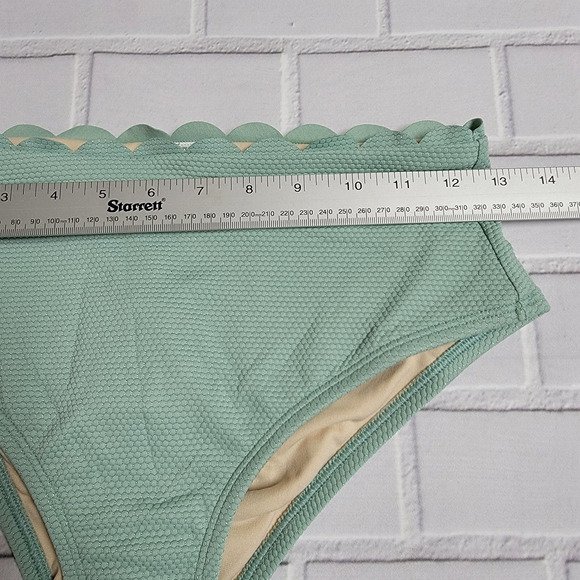 Kona Sol Scalloped Pique High Waist Bikini Bottoms Small Green - Picture 3 of 7
